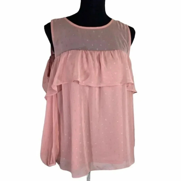 Old Navy M pink chiffon cold shoulder tunic top - Picture 2 of 6